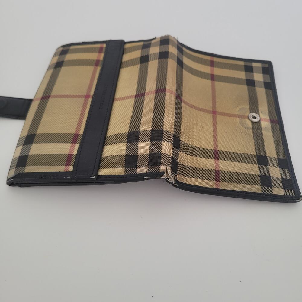 Burberry London Women's Classic Check Plaid Coated Canvas Leather Snap Wallet - Picture 8 of 15